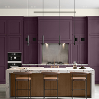 Dulux 2025 Paint Colour trends palette V2 kitchen Purple Basil deep purple cabinets white walls island stools